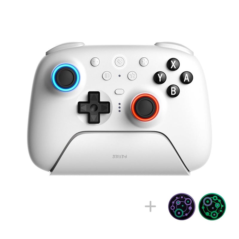 8Bitdo Ultimate 2 Bluetooth Controller with TMR Joysticks, Switchable Hall Effect/Tactile Triggers, Vibration, Motion Control, RGB Fire Ring and Back Buttons for Switch/Switch 2 & Windows PC - White - Image 1